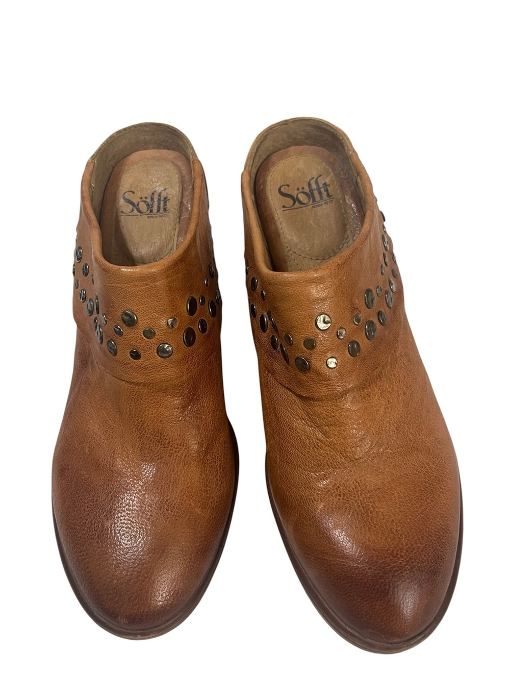 Sofft Gila Studded Stack Heel Distressed Leather Mules Warm Chestnut Brown Sz 10 - Picture 7 of 9